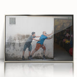 Mid-century modernist art depicting the Malaysian landscape in muted earth tones on a framed acrylic panel.