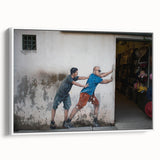 Extra large framed canvas featuring a vintage poster art scene of a Malaysian landscape in vibrant colors.