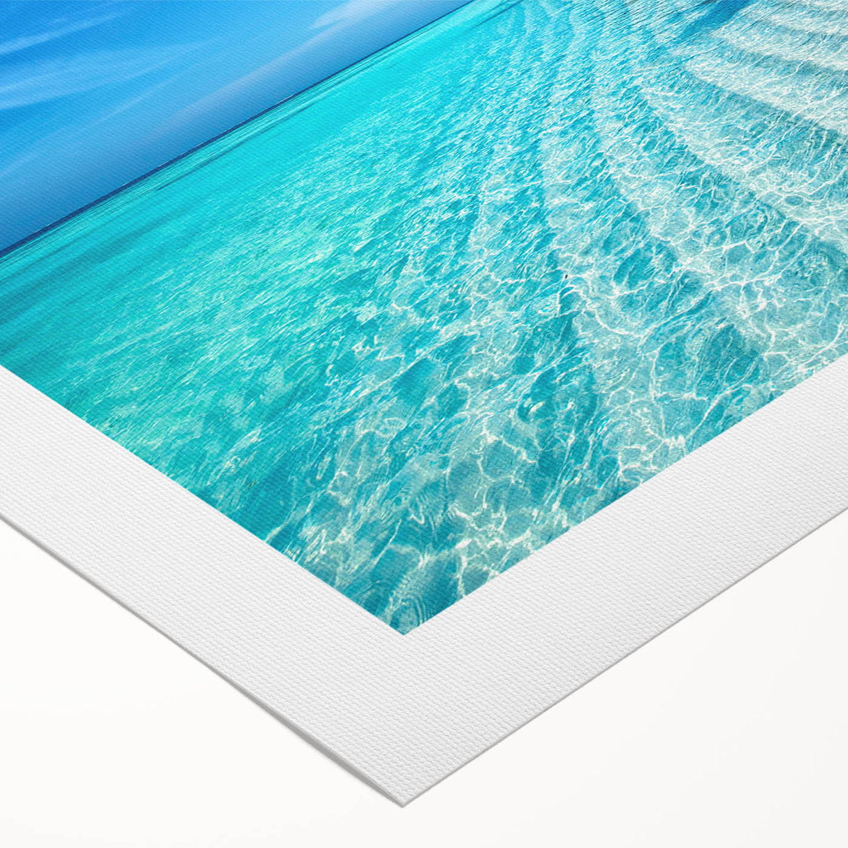 Art deco poster depicting a tranquil Maldivian beach scene on rolled canvas, suitable for dining room or bathroom wall art.