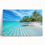 Black and white stretched canvas featuring a serene Maldives scenery, ideal for kitchen wall art or bedroom ambiance.