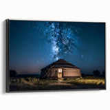 Black and white framed canvas of a Mongolian landscape, ideal for bedroom wall art.