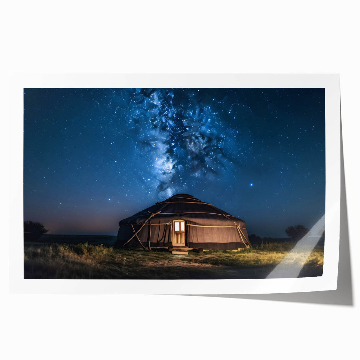Extra large rolled print of a Mongolian landscape with vibrant floral elements, ideal for art wall dining room.
