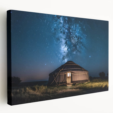 A landscape painting of the Mongolian steppe on a large stretched canvas, featuring muted earth tones.