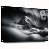 Acrylic print of a large abstract depiction of Nepalese scenery in muted earth tones, ideal for bedroom or dining room decor.