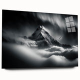 Large abstract wall art depicting a serene Nepalese landscape in cool blue and green tones on acrylic glass.