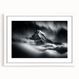Abstract art print of a Nepalese landscape in muted earth tones on a framed white mat, ideal for dining room decor.