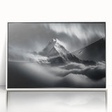 Acrylic print of a serene Nepalese landscape in muted earth tones, framed in white, ideal for modern art wall decor.