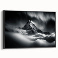 Black and white landscape art painting of a mountain in Nepal on framed canvas, suitable for bedroom wall decor.