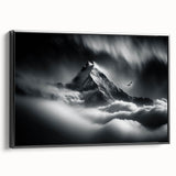 Black and white landscape art painting of a mountain in Nepal on framed canvas, suitable for bedroom wall decor.