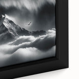 Extra large framed canvas featuring a textured, colorful depiction of a Nepalese landscape, ideal for living room decor.