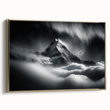 Framed canvas of a vintage-style landscape painting depicting a serene Nepalese scenery, in muted gold and black tones.