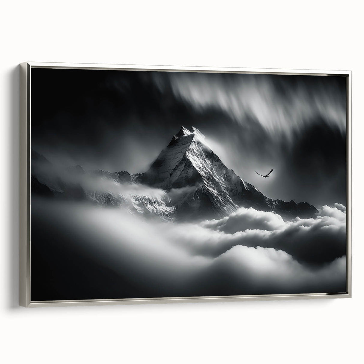 Framed canvas depicting a vintage-style landscape painting of Nepal in colorful hues.