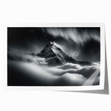 Extra large rolled print of a serene Nepalese landscape with lush florals in muted greens and blues.