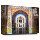 Large abstract wall art of Asian scenery in muted earth tones on acrylic glass, ideal for bedroom or dining room decor.
