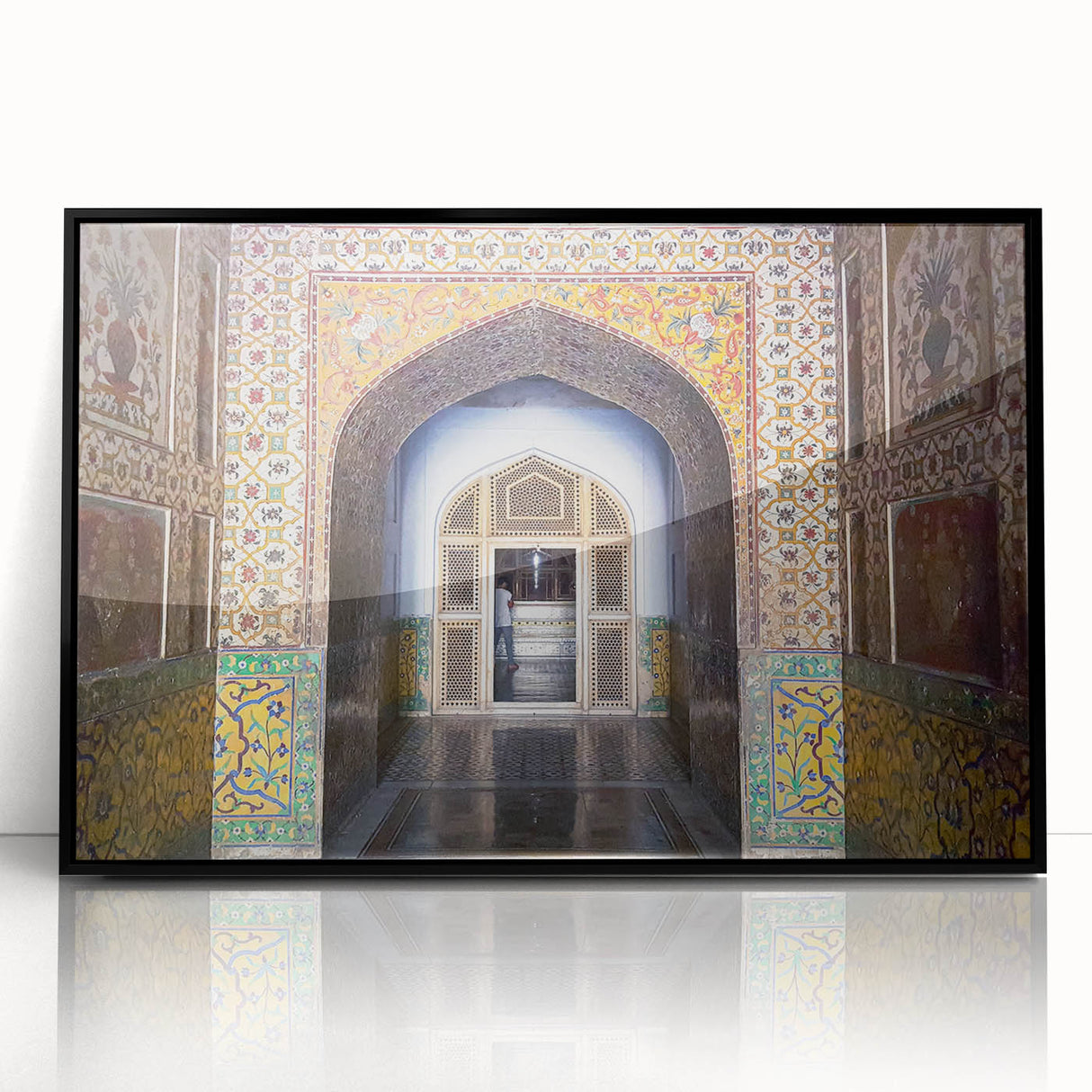 Large abstract wall art depicting a vibrant Pakistani landscape in acrylic, framed in black, ideal for modern art wall decor.