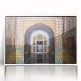 Acrylic print of a serene Pakistani landscape, in muted earth tones, framed in white, ideal for modern art wall decor.