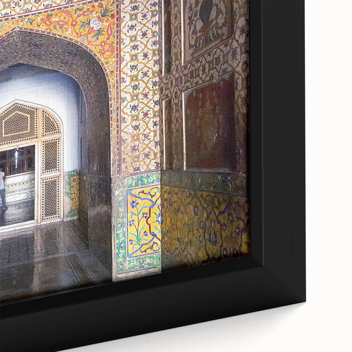 Extra large framed canvas featuring a textured black wall art scene of a colorful Pakistani landscape.