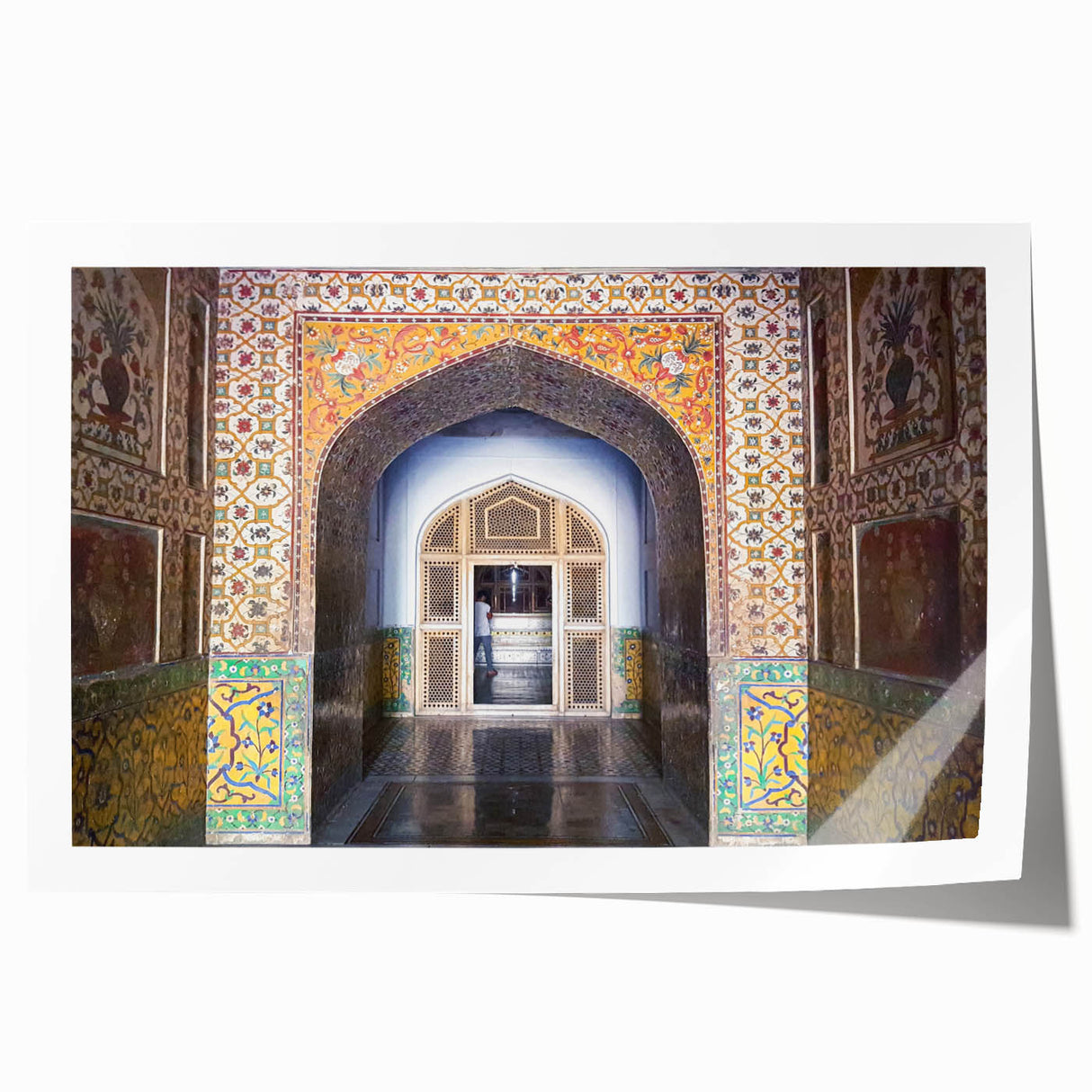 Extra large rolled print of a Pakistani landscape with vibrant green and floral elements, ideal for art wall dining room.