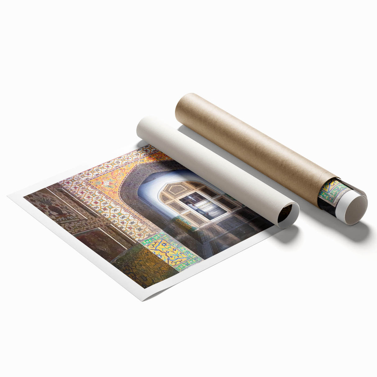 Extra large rolled print depicting vibrant floral art from Pakistan, ideal for classy bathroom or large living room decor.