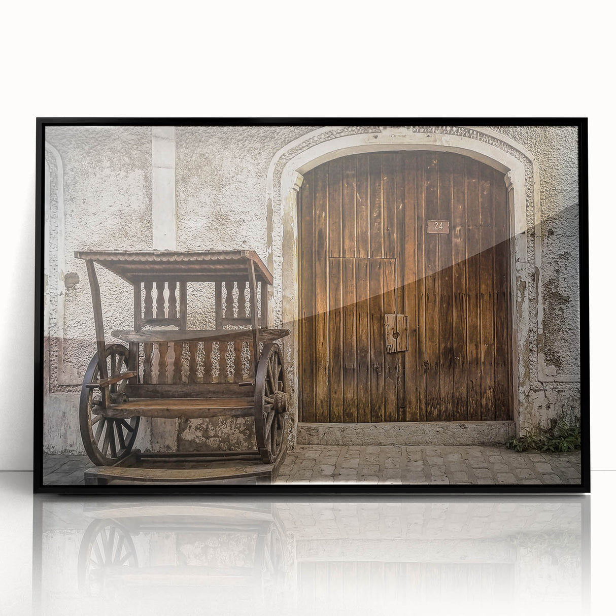 Large abstract wall art depicting a stylized Philippines scenery in muted earth tones, framed in black acrylic.