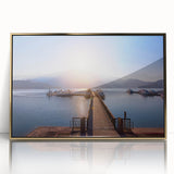 Large art print of a Taiwanese landscape in mid-century modernist style, framed in gold acrylic.