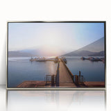 Framed acrylic print of a mid-century modernist Taipei skyline in muted silver and gray tones.