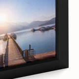 Framed canvas depicting a textured, colorful Taiwanese landscape in black with vibrant accents, ideal for living room decor.