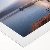 Art deco poster featuring a serene Taiwanese landscape in muted green and blue tones on rolled canvas.