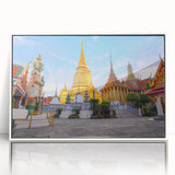 Framed acrylic print of Bangkok skyline in muted gray and blue tones, suitable for modern art wall decor.