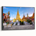 Black and white framed canvas of Bangkok landscape in vintage poster style, ideal for bedroom decor.