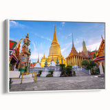 Vintage poster art of Bangkok scenery in vibrant colors on a framed canvas, ideal for living room decor.