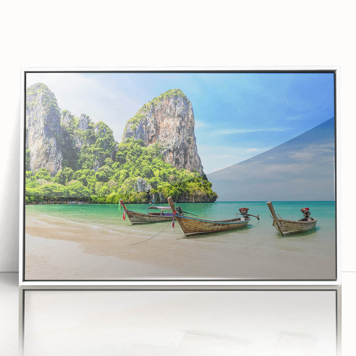 Art deco poster of a serene Thai landscape in pastel shades on a white framed acrylic, suitable for nursery wall art.