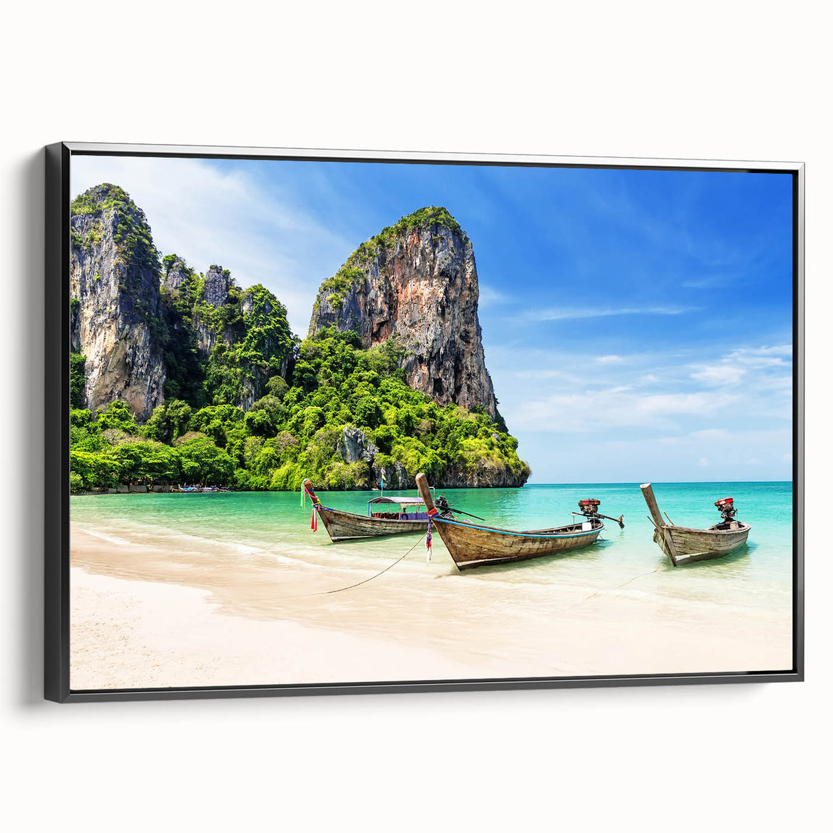 Black and white vintage poster art of a Thai landscape on framed canvas, ideal for bedroom wall decor.