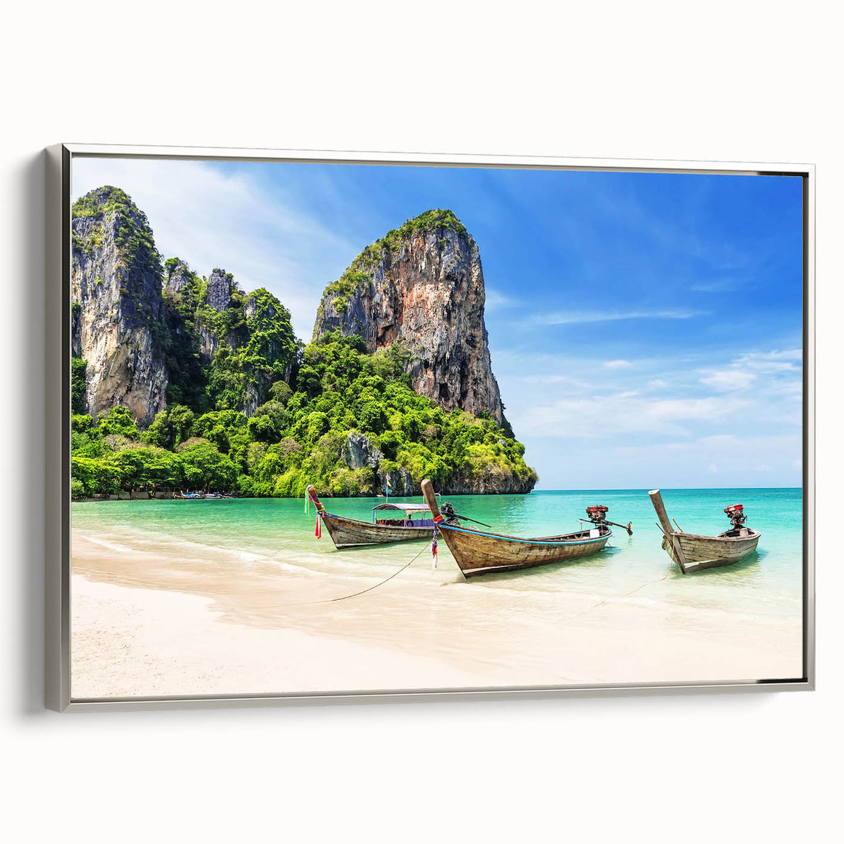 Framed canvas landscape art painting of a vibrant Thai scenery in colorful hues, ideal for living room decor.