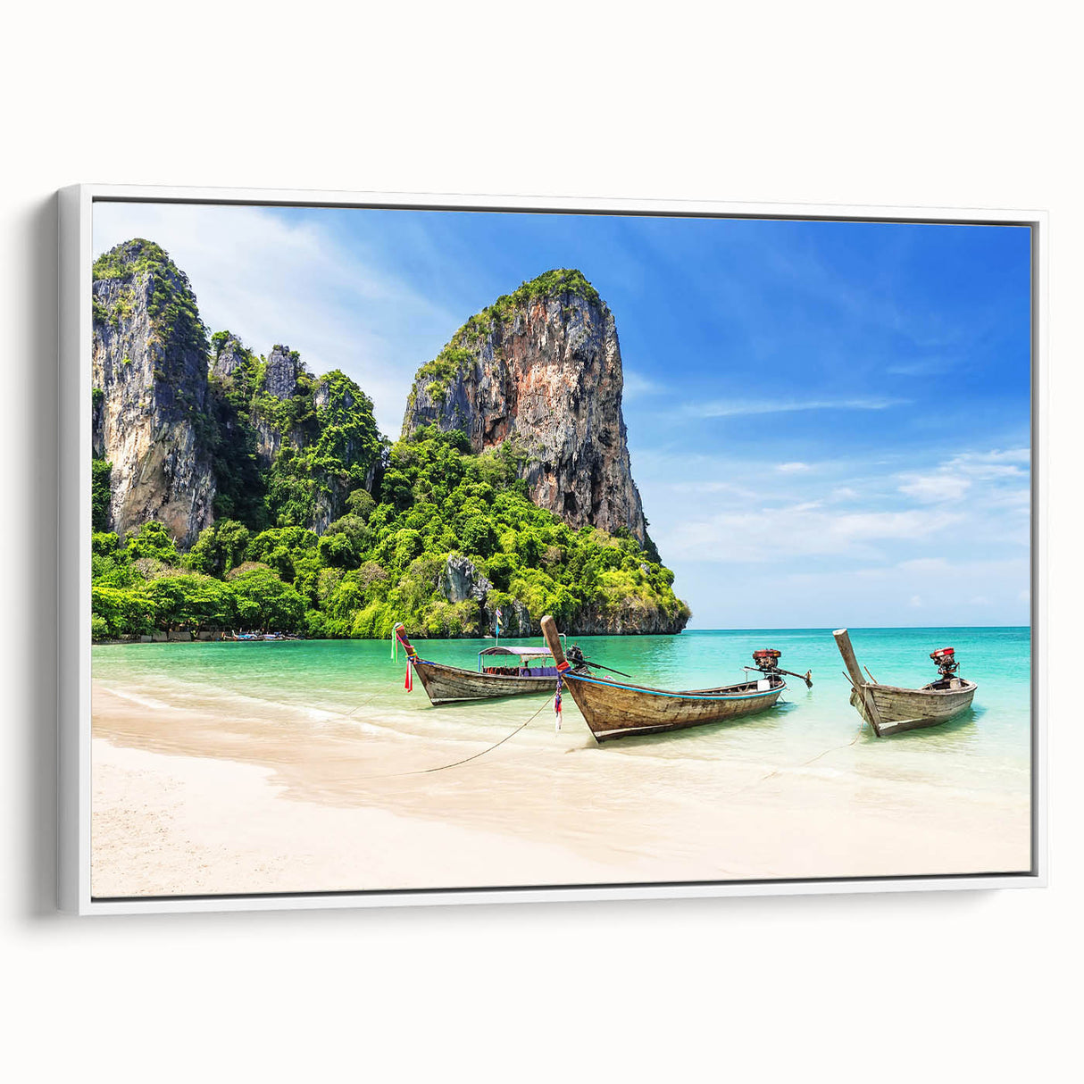 Extra large framed canvas featuring a vintage poster art of a colorful Thai scenery, ideal for living room decor.