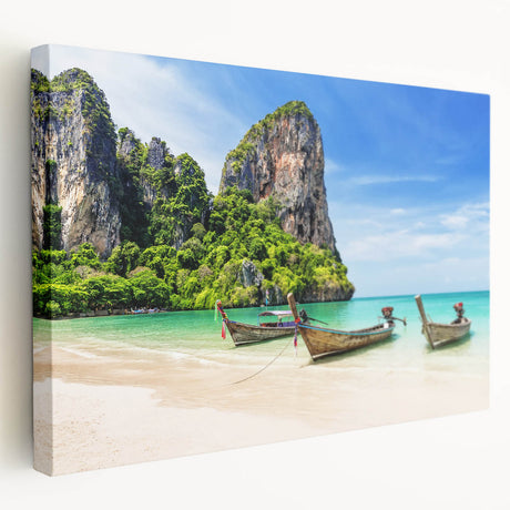 Large art of a serene Thai landscape on stretched canvas, featuring green and blue tones, ideal for kitchen wall art.