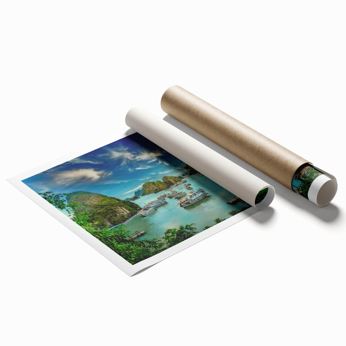 Extra large rolled canvas print featuring a Vietnamese landscape with lush greenery and a tranquil river.