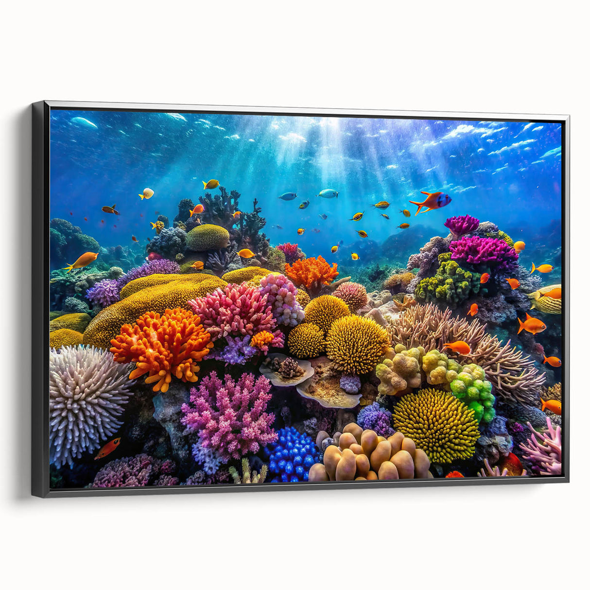 Black and white framed canvas of the Great Barrier Reef, in a vintage poster style, ideal for bedroom wall decor.