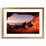 Textured abstract art print of Perth scenery in muted earth tones on a framed canvas, suitable for bedroom decor.