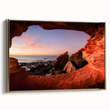 Framed canvas depicting a vintage-style landscape of Perth, Australia in colorful art tones.