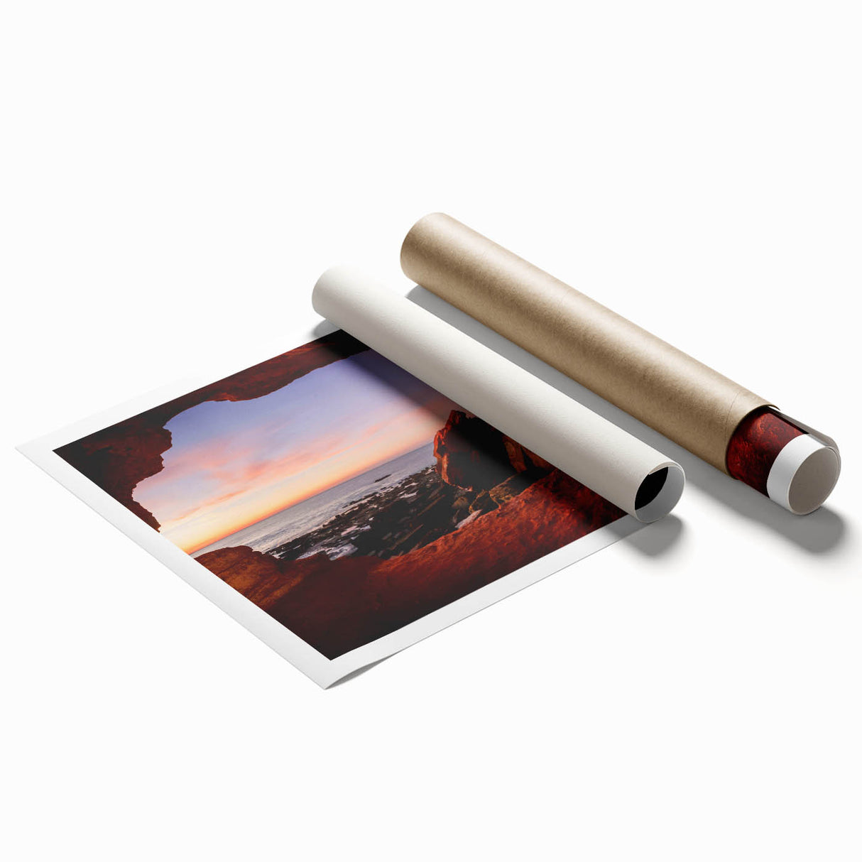 Rolled print of Perth, Australia scenery with vibrant floral elements, suitable for large living room or bathroom wall art.
