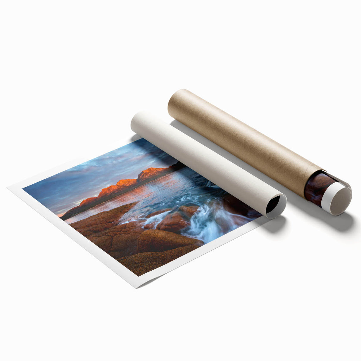 Extra large rolled print of a Tasmanian landscape with vibrant greenery and floral elements.