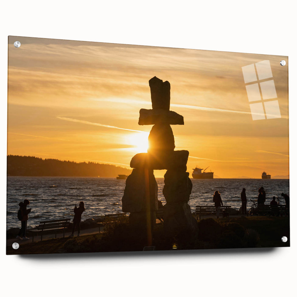 Acrylic print of a serene British Columbia landscape in cool blue and green tones, ideal for bedroom or dining room decor.