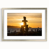 Textured art print of abstract British Columbia scenery in muted earth tones on a silver-framed mat, ideal for bedroom decor.