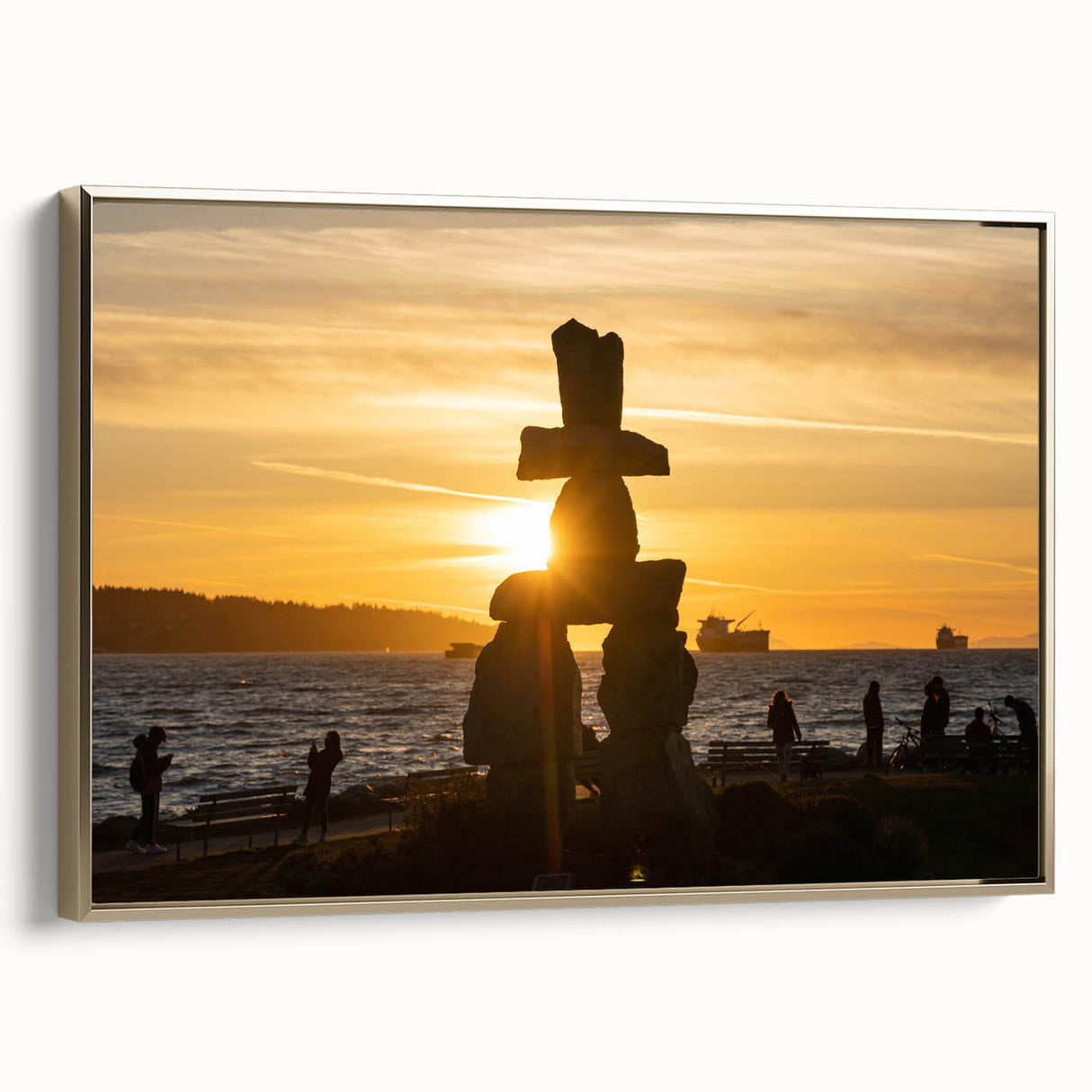 Framed canvas featuring a vintage-style landscape painting of British Columbia, with muted earth tones.