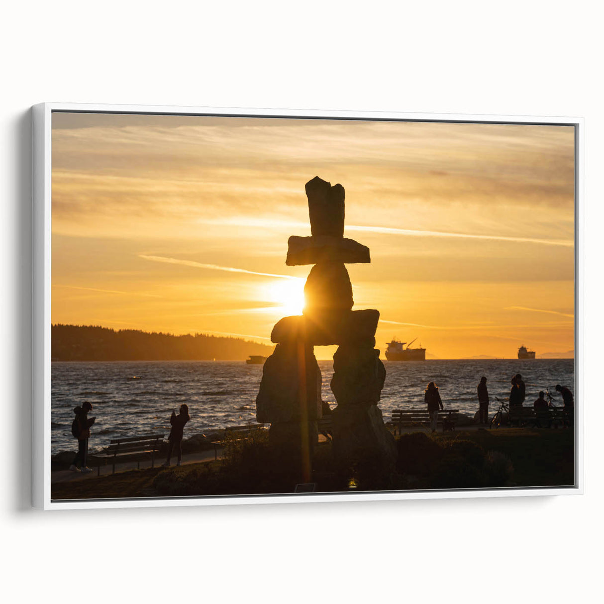 Vintage poster art of British Columbia scenery on framed canvas, featuring a colorful palette, ideal for living room decor.