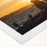 Art deco poster of British Columbia scenery on rolled canvas, featuring muted earth tones, ideal for dining room wall art.