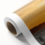 Art deco poster of British Columbia scenery on rolled canvas, with muted green and blue tones, ideal for nursery wall art.