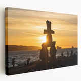 Scenic landscape of British Columbia on large stretched canvas, featuring lush greenery and mountain backdrop.