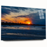 Large abstract wall art of Manitoba scenery in vibrant green and blue tones on acrylic glass.